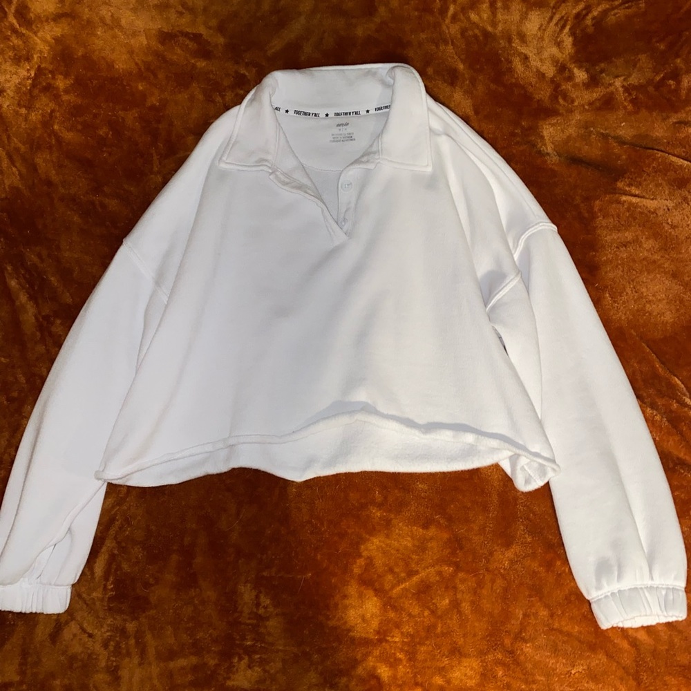 Collared Cropped White Longsleeve